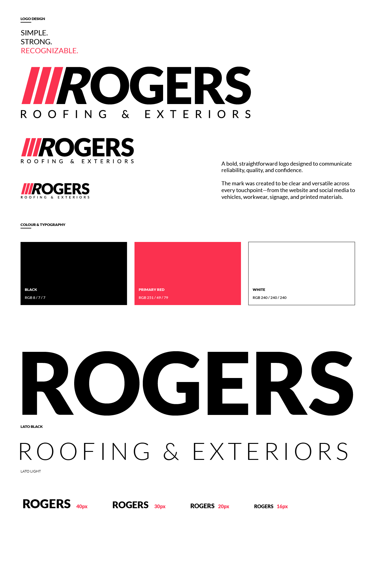 typography logos and hexcodes for Rogers roofing