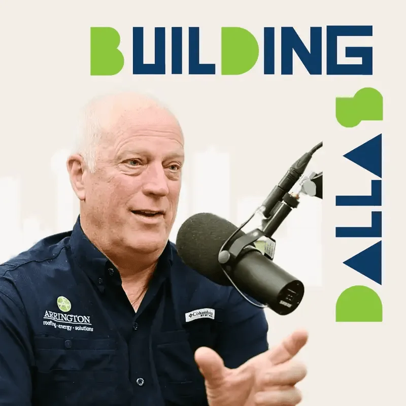 guest speaking into microphones with “Building Dallas” branding