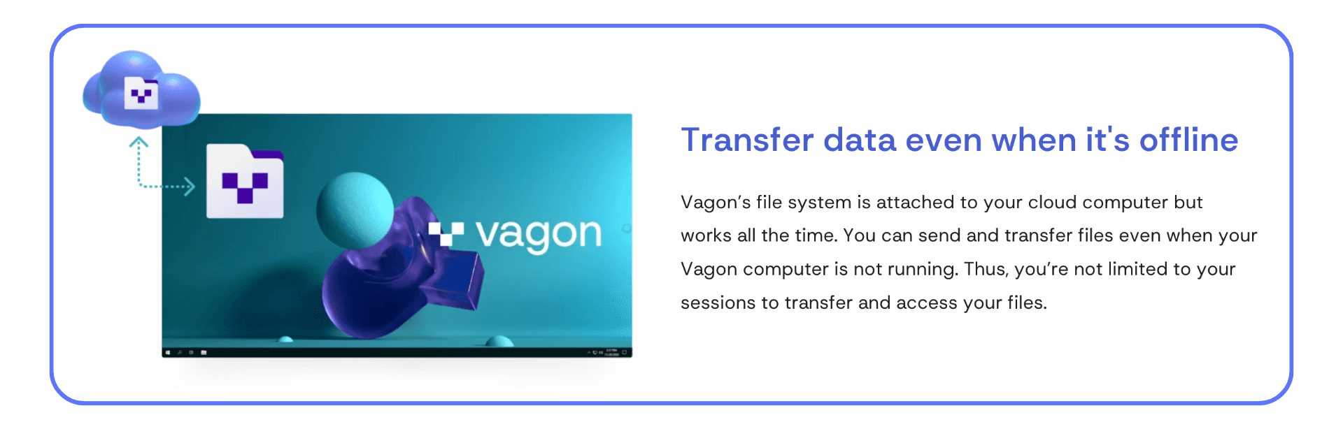 Illustration showing Vagon cloud transferring data while computer is offline