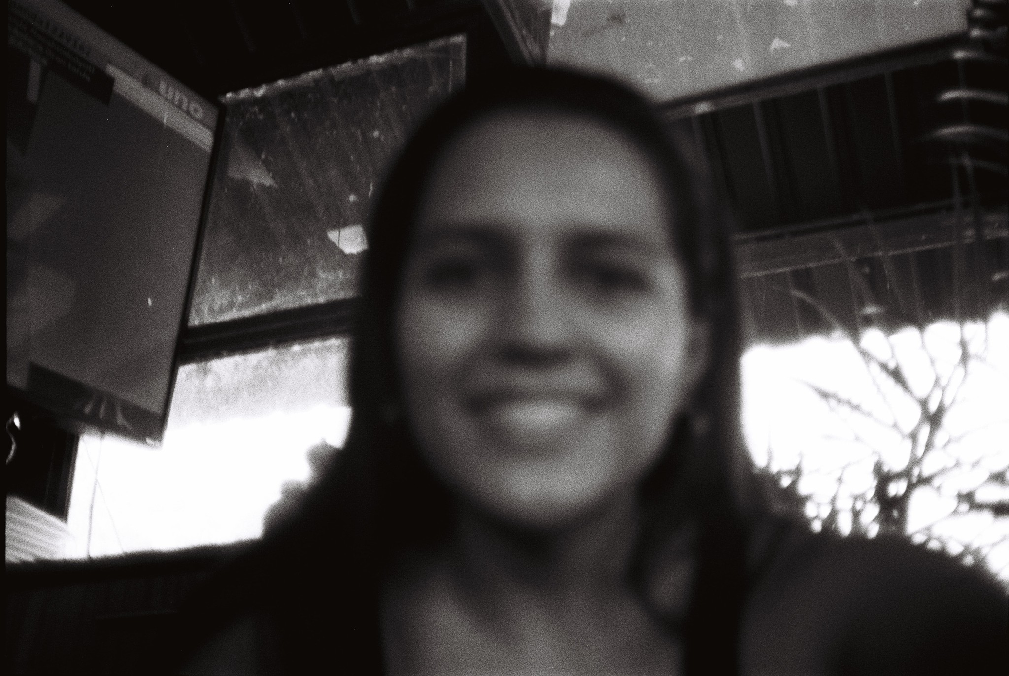 blurry face of a young woman