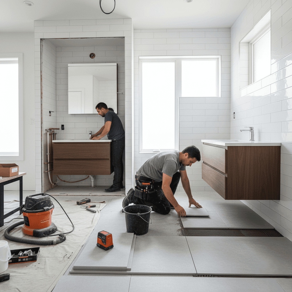 Two construction workers on a PEI Builder rennovation project.