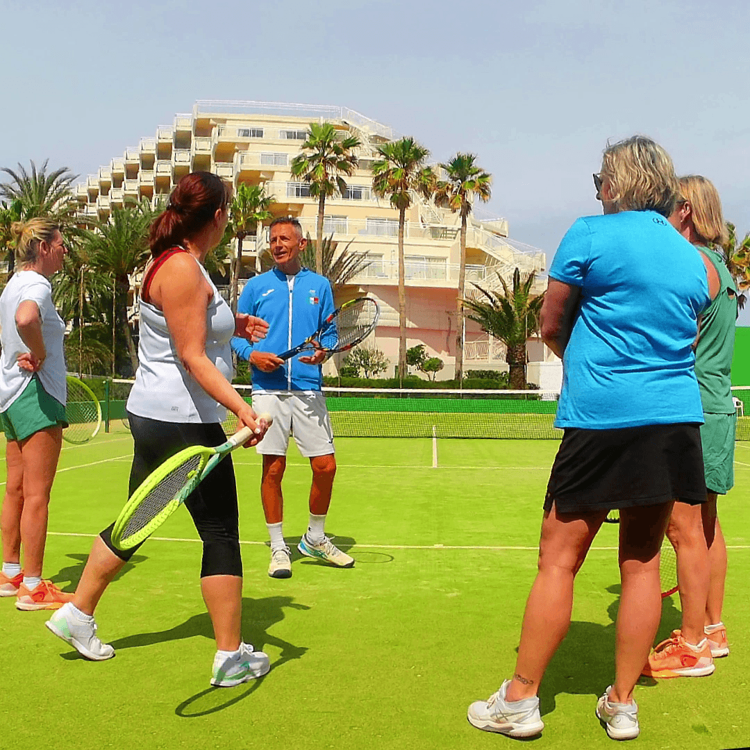 Tennis players on court in Corralejo, Fuerteventura