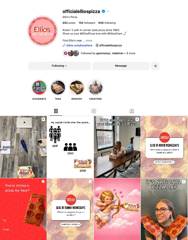 content creators promoting Ellio’s Pizza on TikTok and Instagram