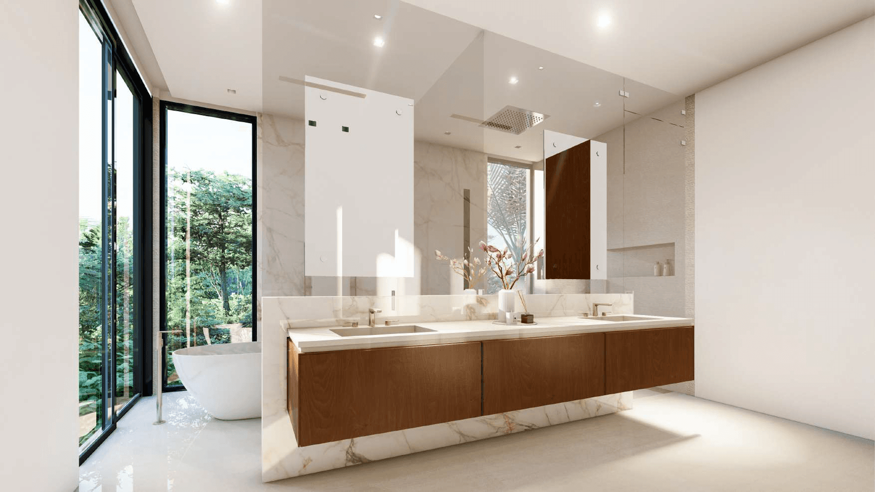 flat lay shot of spa amenities by the bathtub