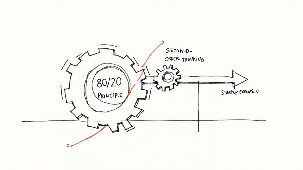 A person at a desk sketching out a project plan in a notebook.