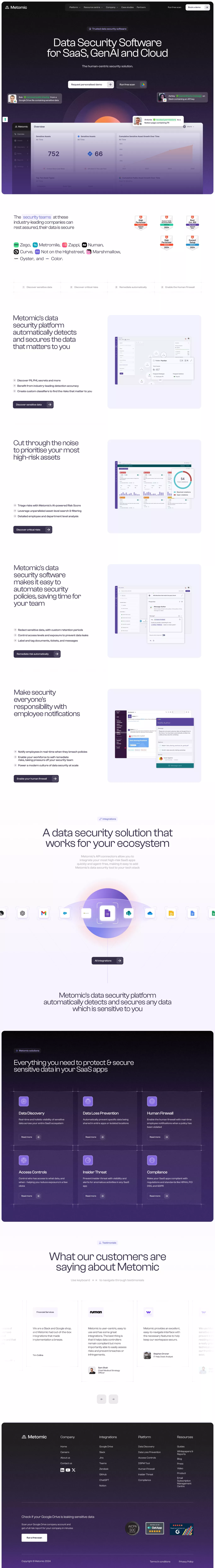 Metomic landing page screenshot showcasing Tech design