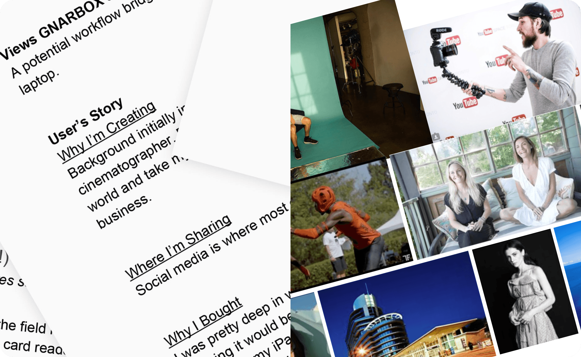 Clippings from GNARBOX customer research, surfacing the right target user