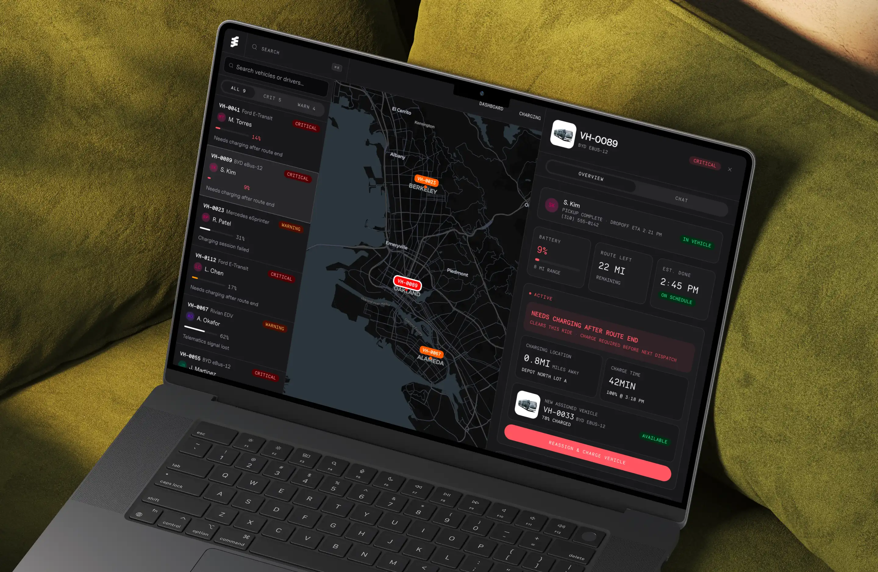 SaaS logistics dashboard UI with delivery metrics, shipment tracking, map view, and performance analytics