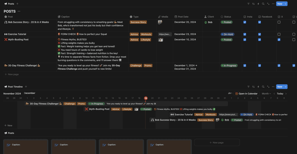 notion personal trainer social media manager