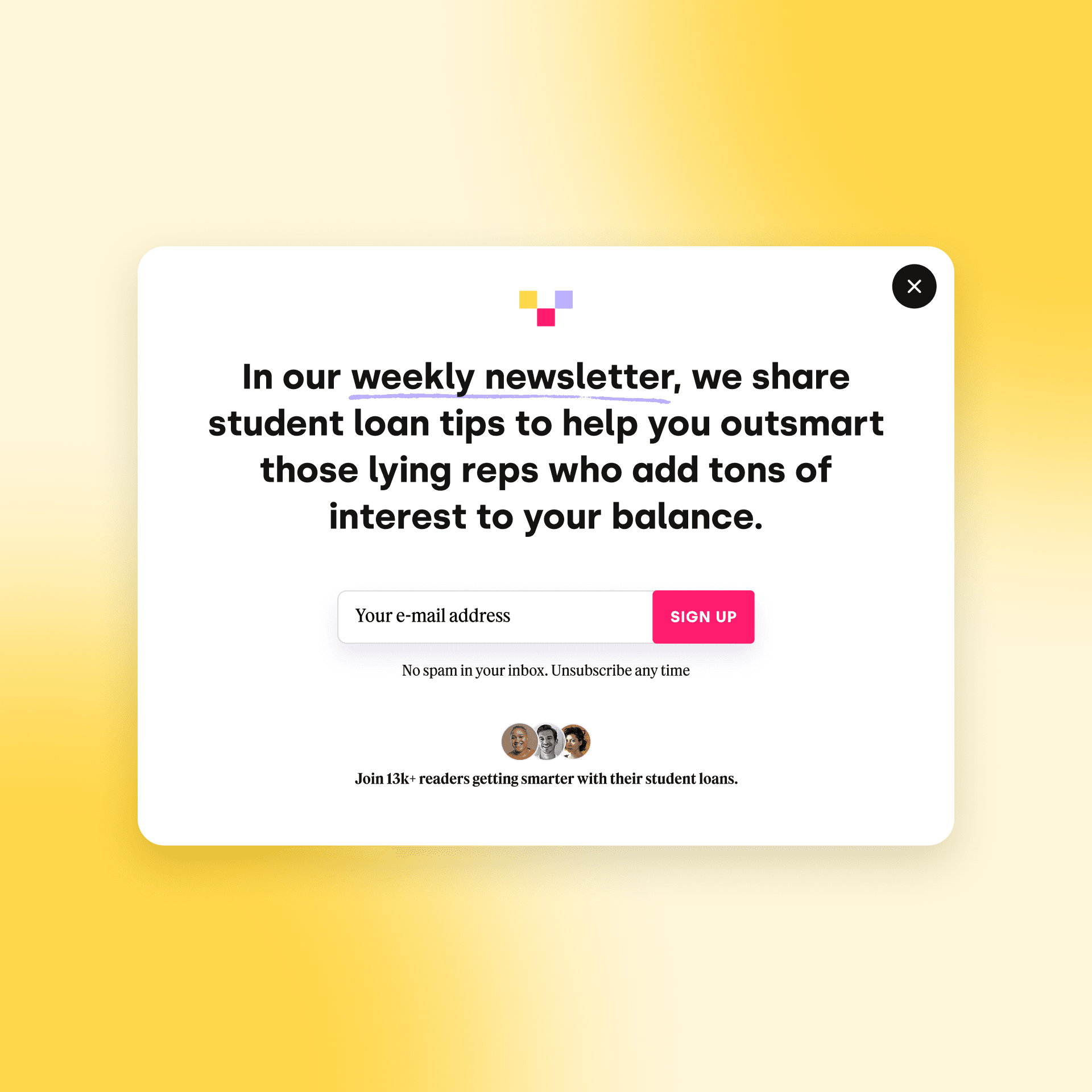 Student Loan Strategist Newsletter popup.