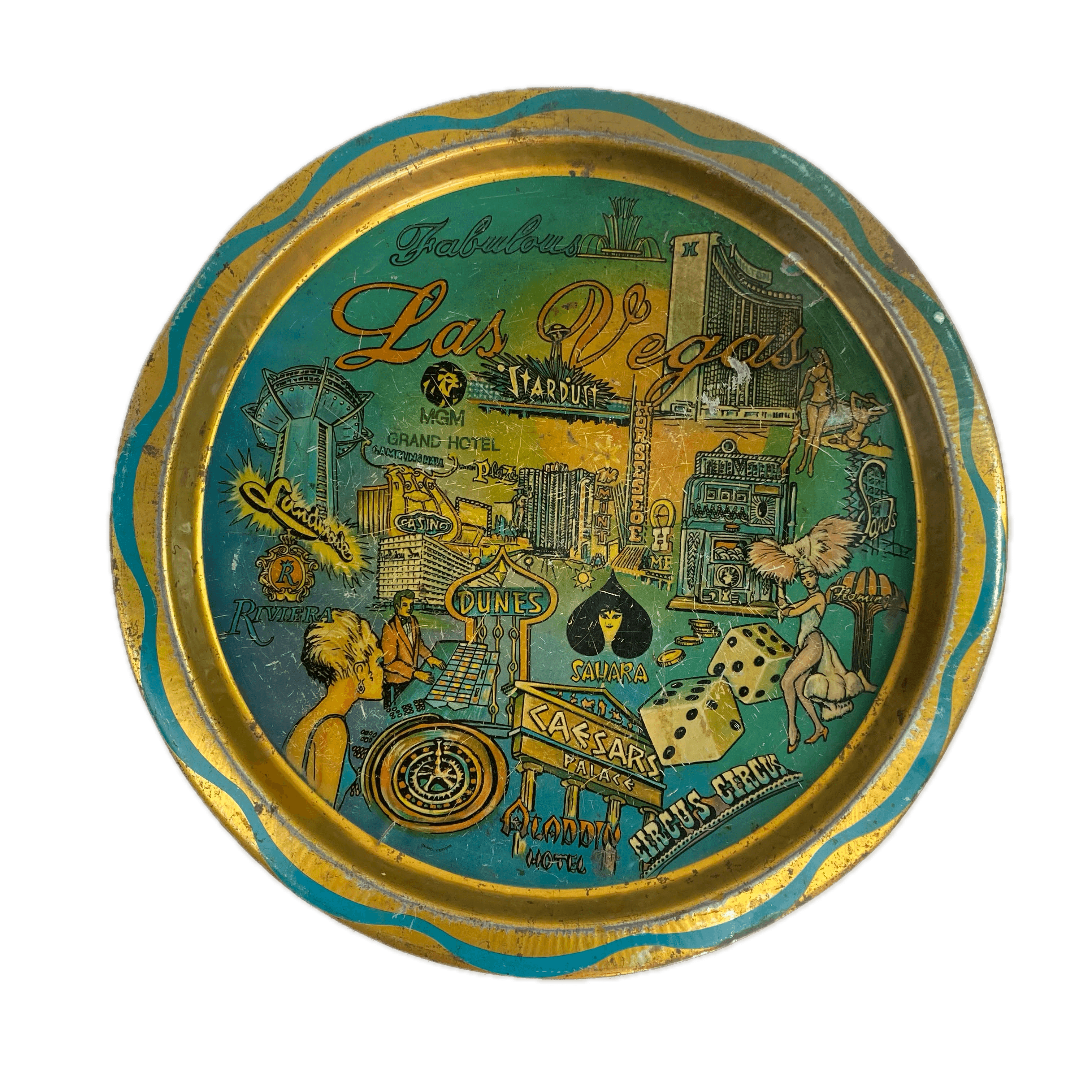 Bandeja de Servir Fabulous Las Vegas Souvenir 1970's Metal Litografiado