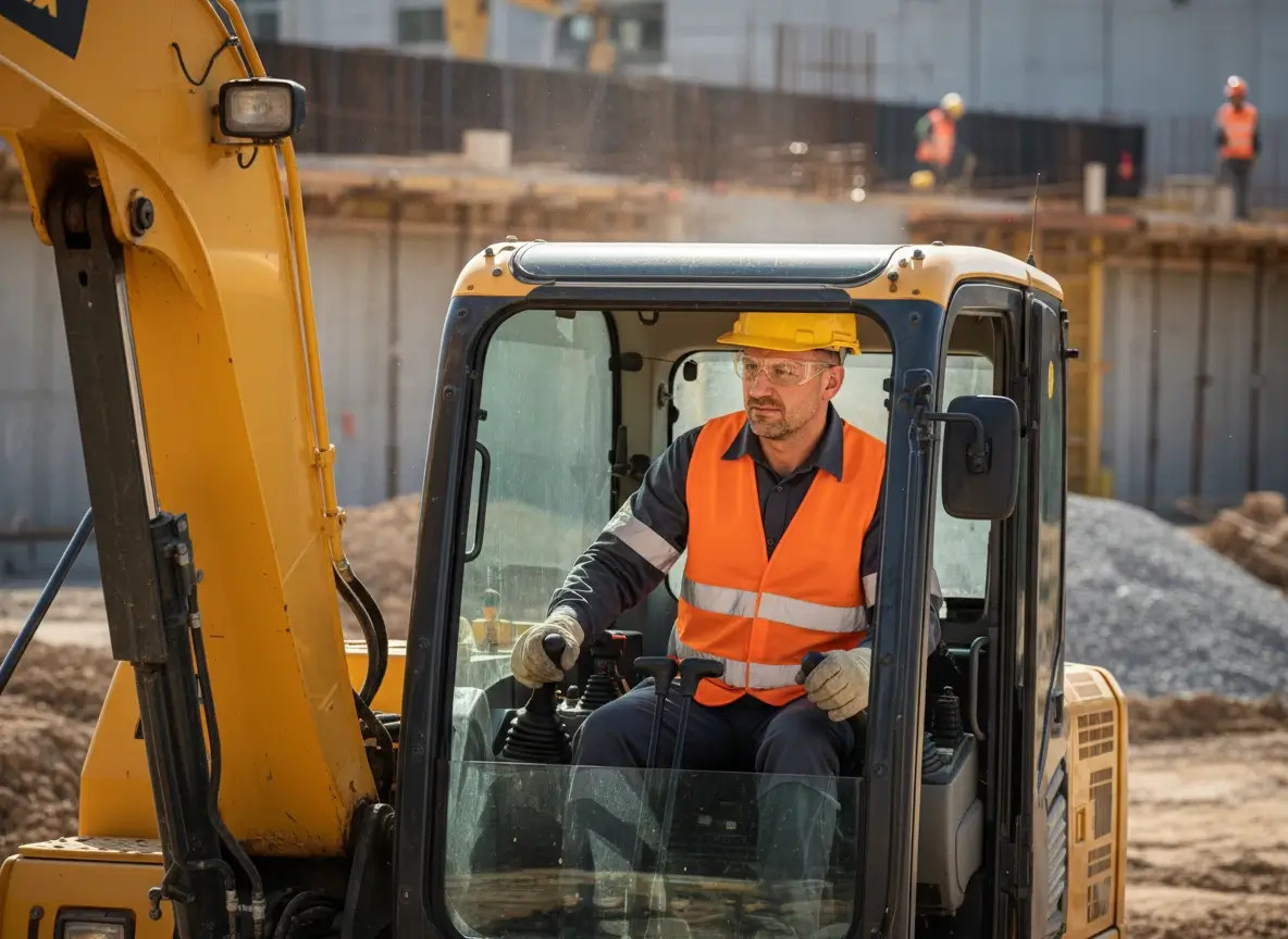 Lavoratore utilizza macchinario in sicurezza