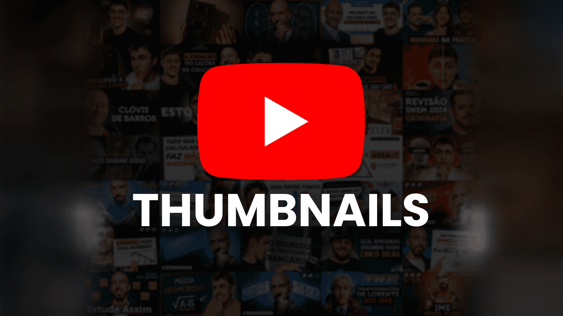 Logo do YouTube sobre mosaico de thumbnails, com a palavra Thumbnails