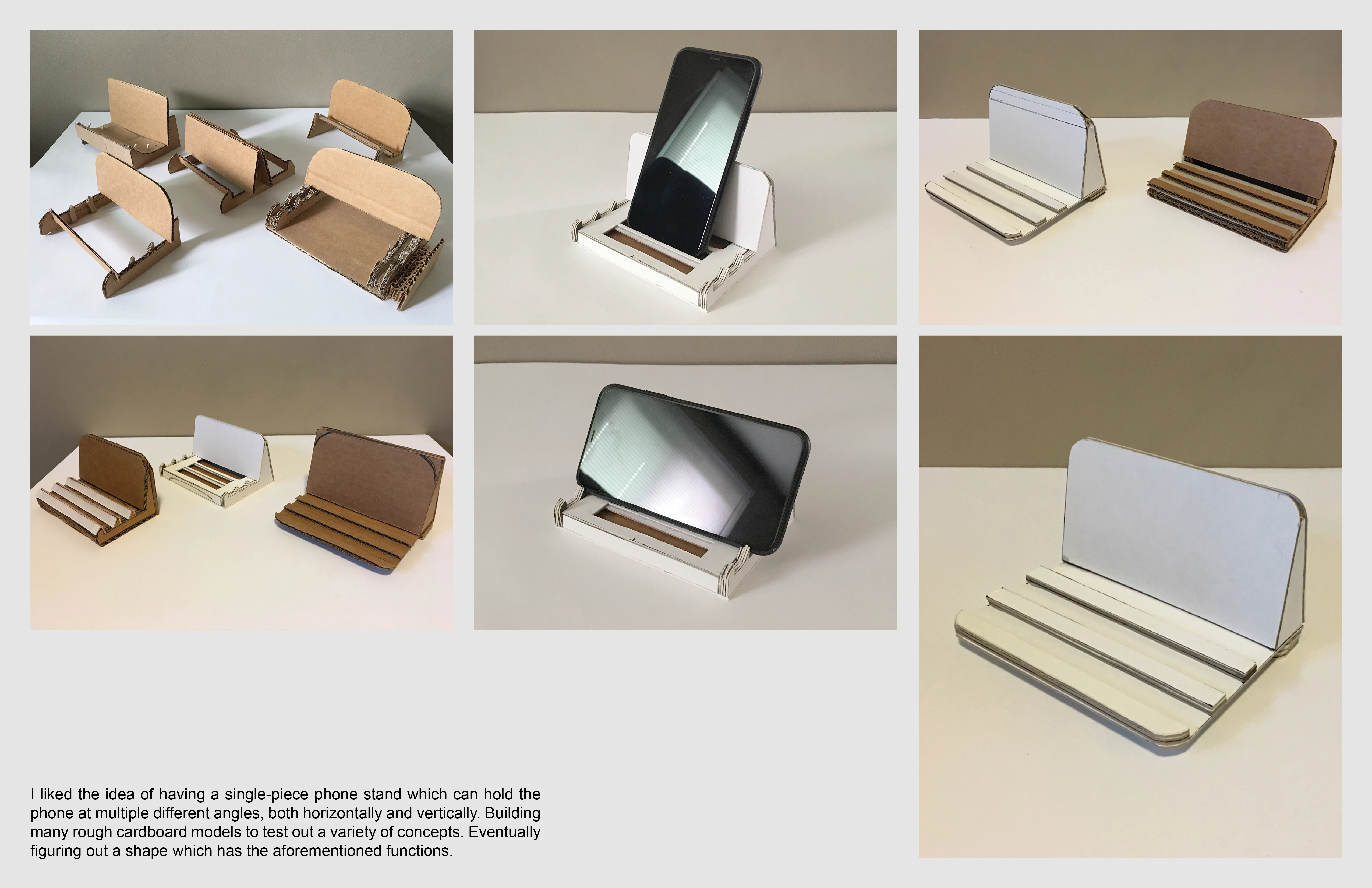 Simple cardboard models of phone stands.