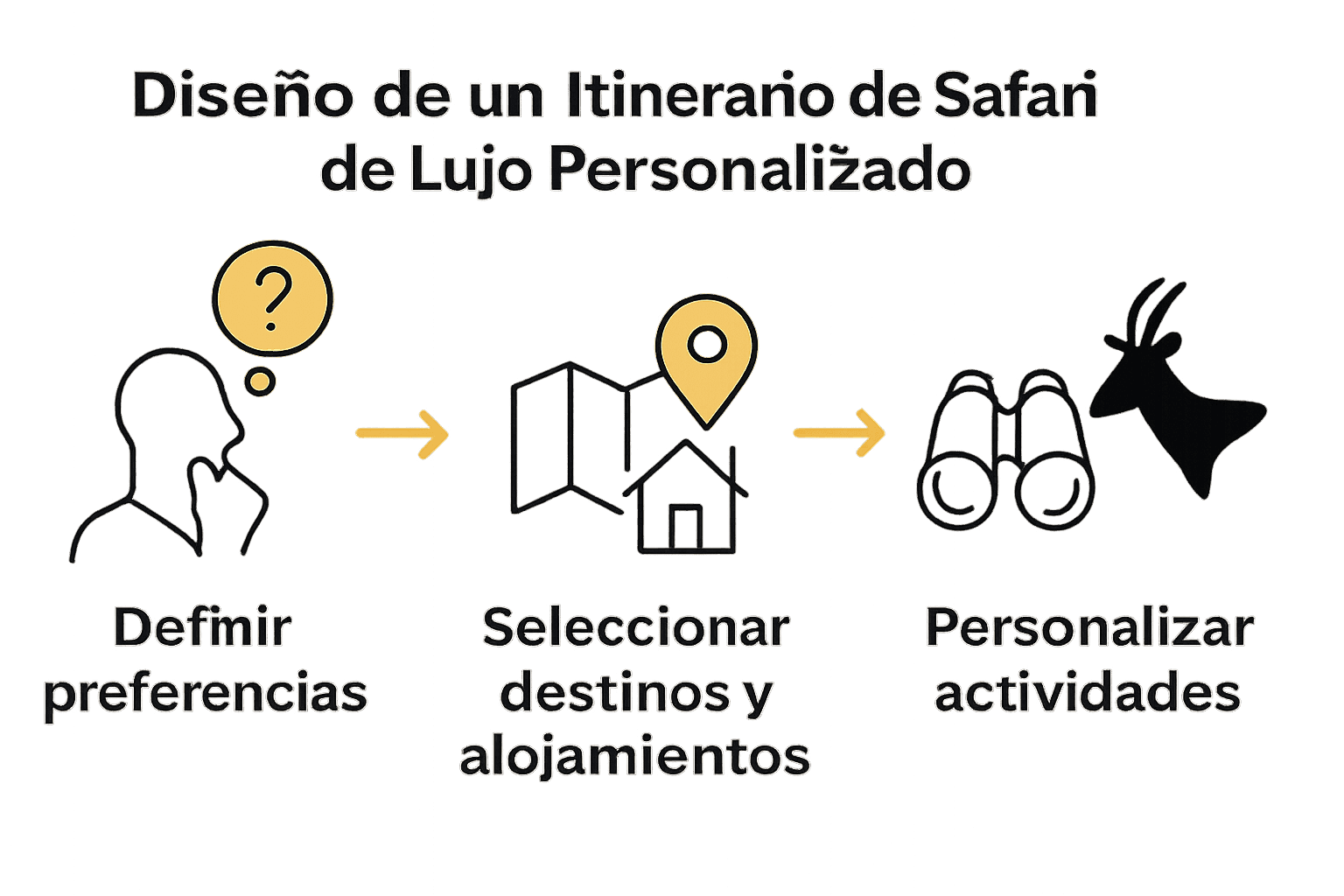 Infografía de pasos clave para personalizar un safari en Namibia.