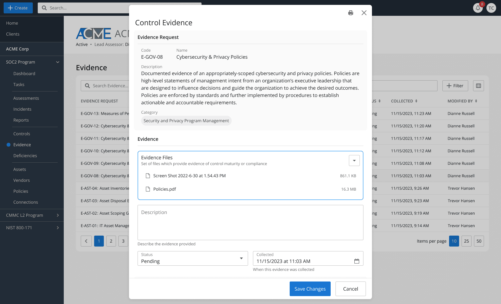 Emgage App Platform - Cybersecurity Services Automation App > Control Evidence Collection