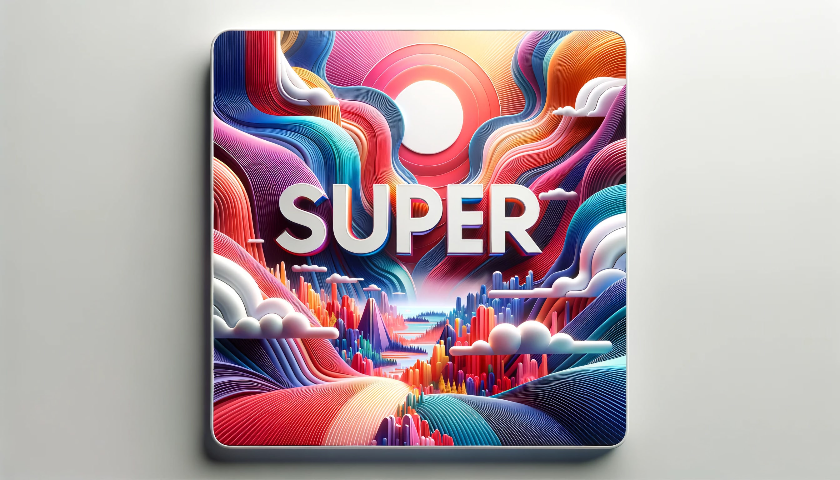 "Super" text on a artwork of roads in colors