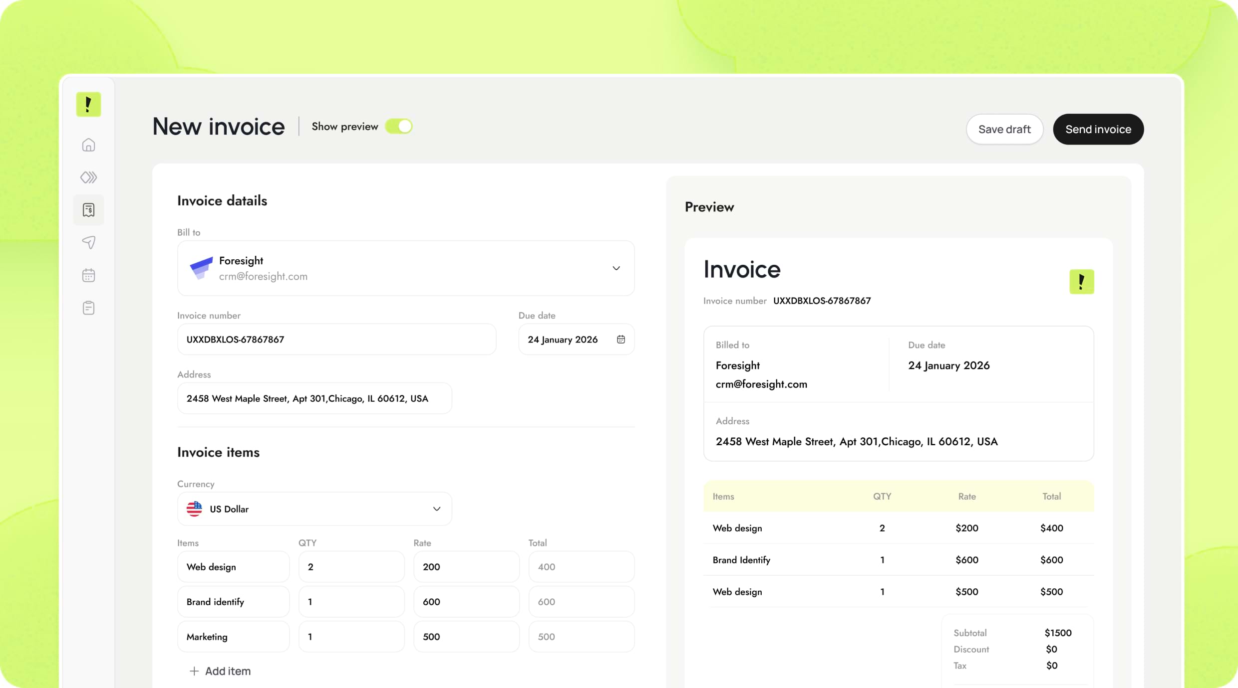 Invoice interface