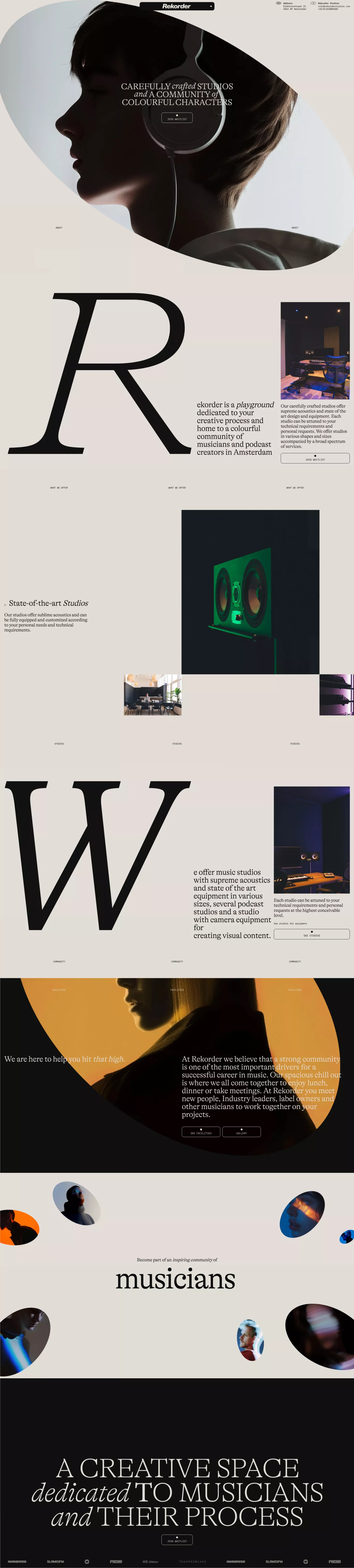 Rekorder Studios landing page screenshot showcasing Music and Local Business design