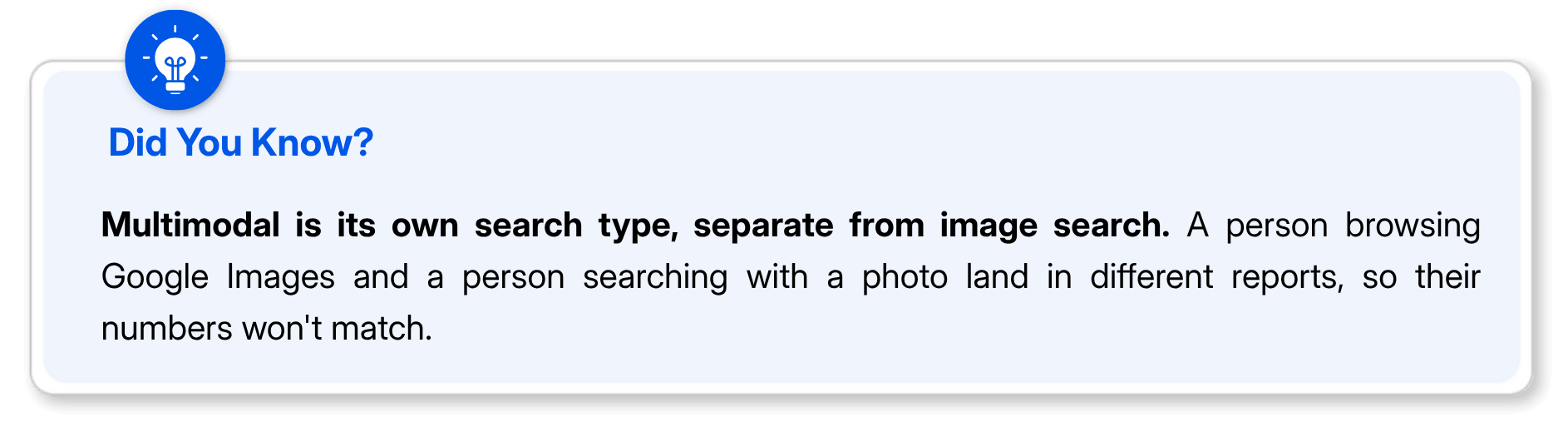 Info box explaining multimodal search is a separate search type from image search reports.