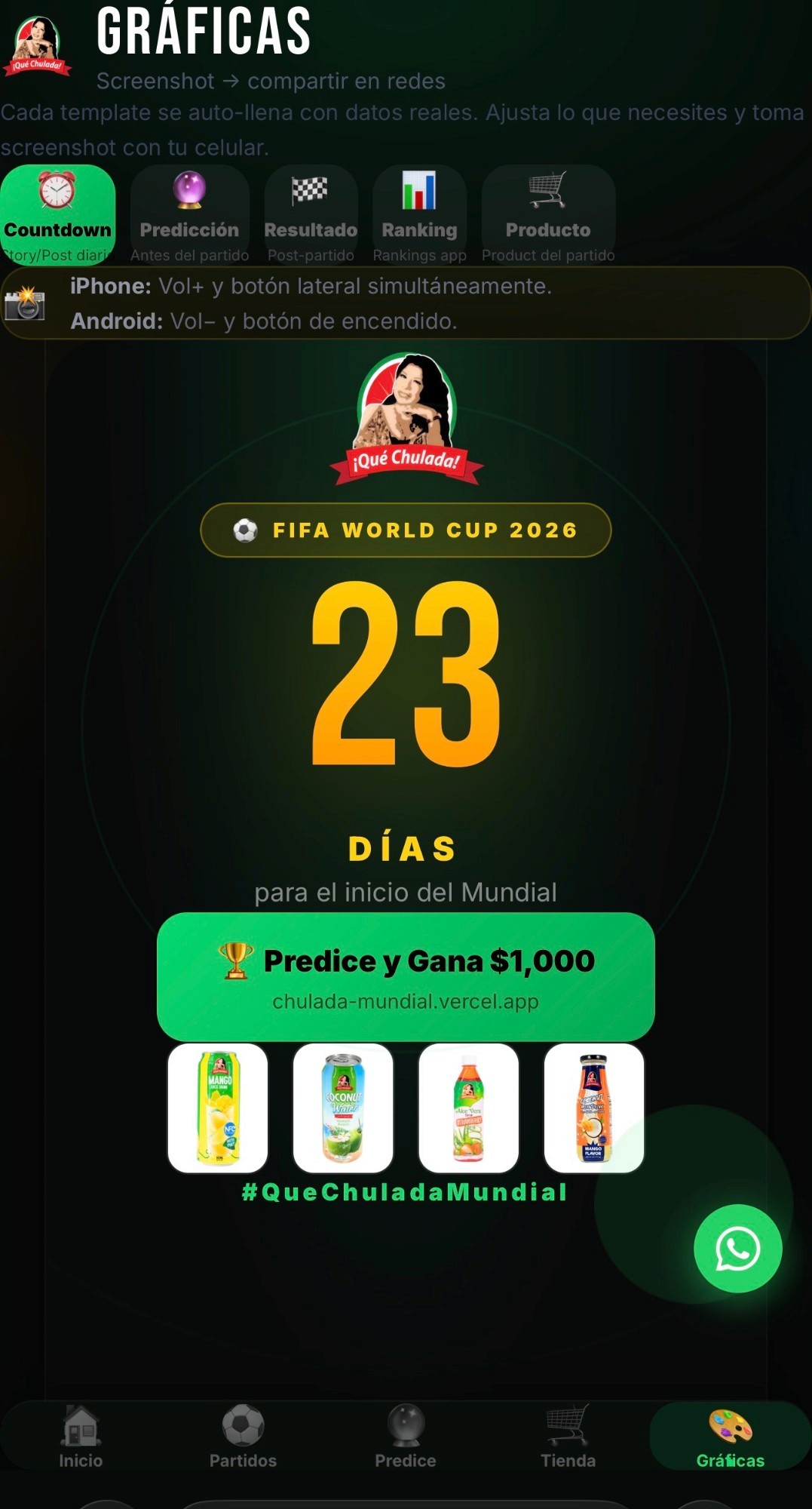 App Qué Chulada de Mundial — gráficas para compartir y countdown