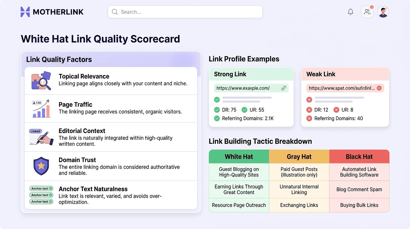 What makes a white hat link good - White Hat link quality Scorecard