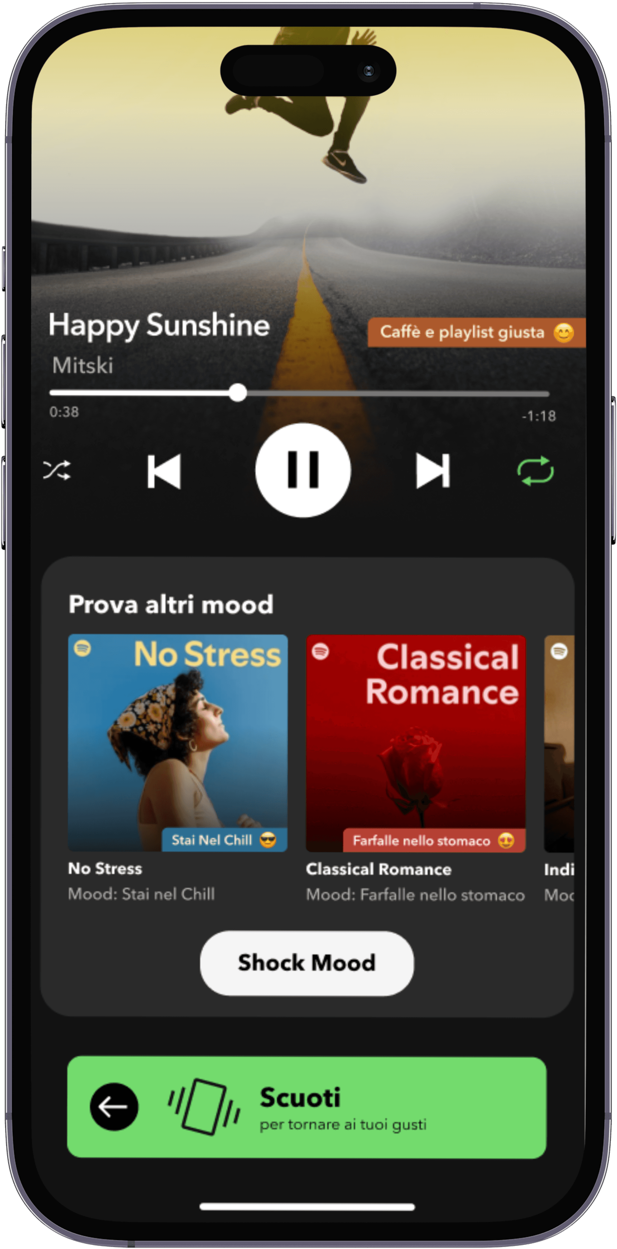 A mockup showing two features on the shock mood page from the Spotify Mood project.