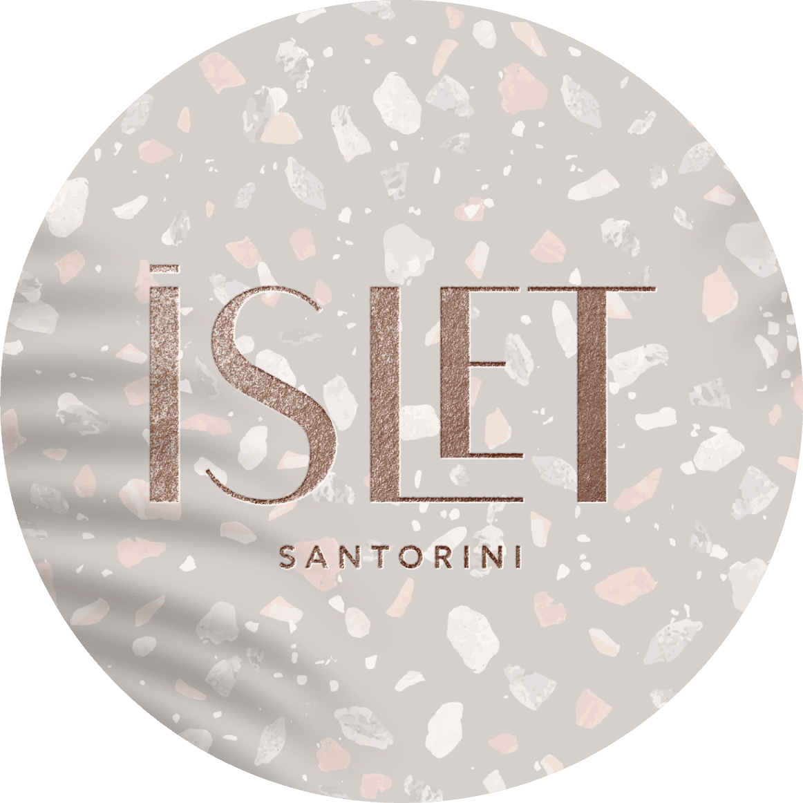 ISLET Santorini logo sticker on a beige mosaic background