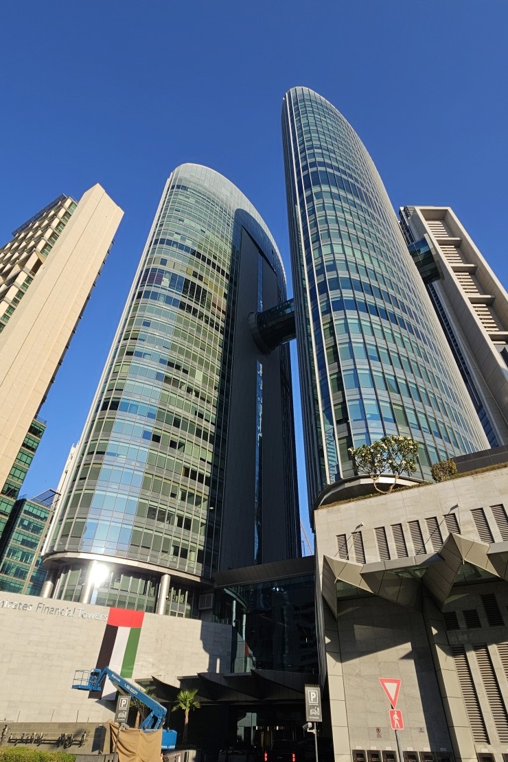 Exterior of Emirates Financial Towers, prime location for international businesses.