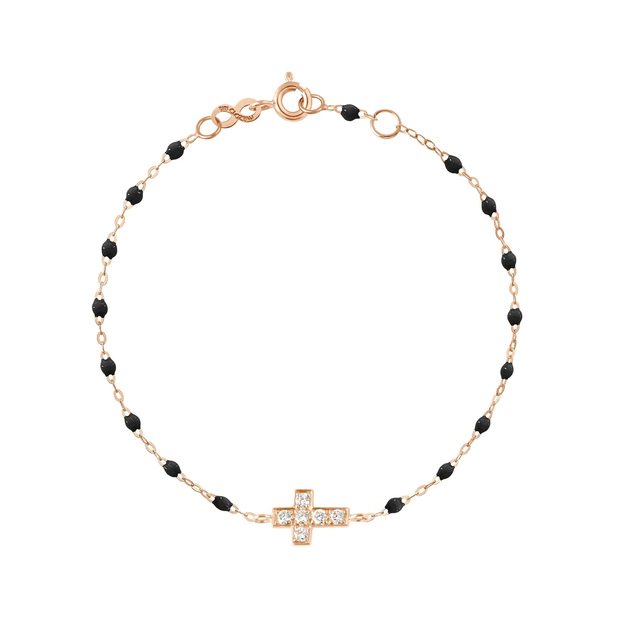 Bracelet noir Croix diamants, or rose