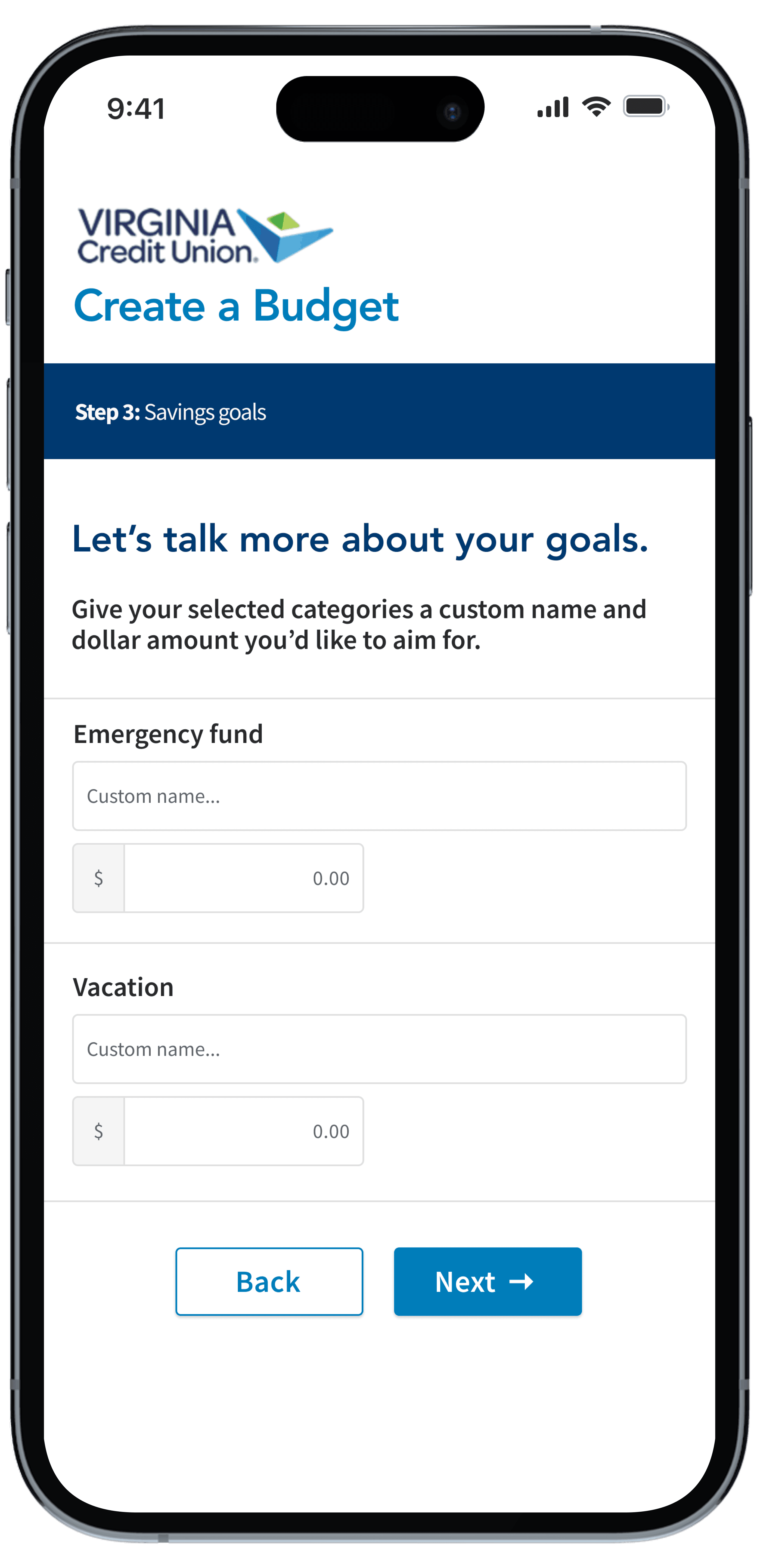 iPhone mockup featuring specific savings goals input 