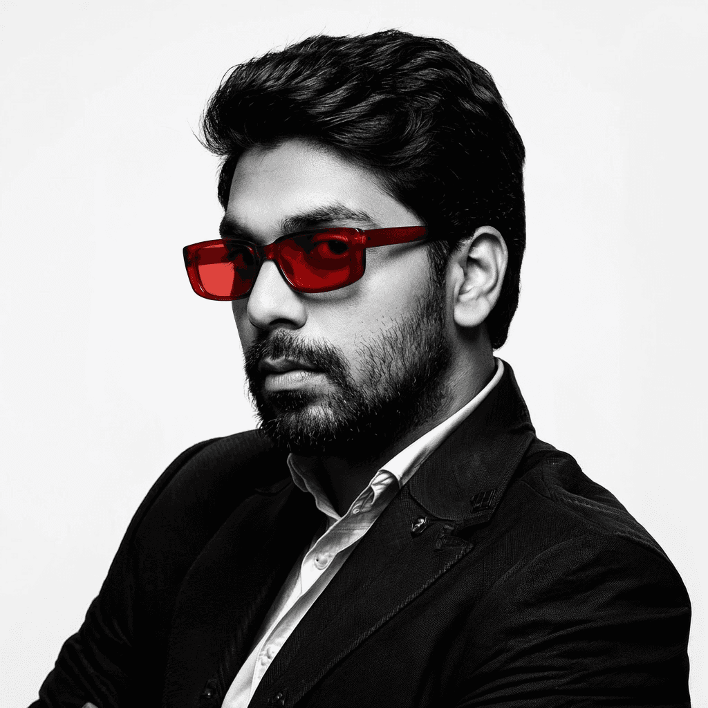 Portrait of a happy man with glasses and a beard.