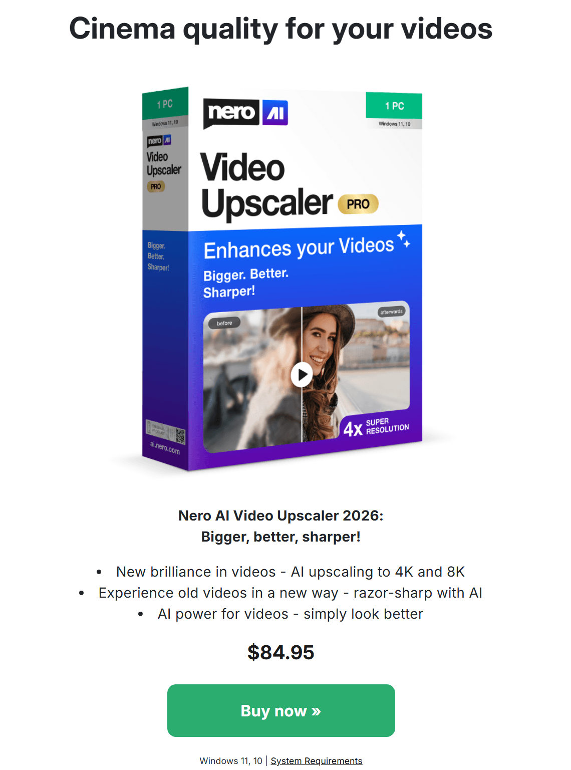 Nero AI Video Upscaler official license price