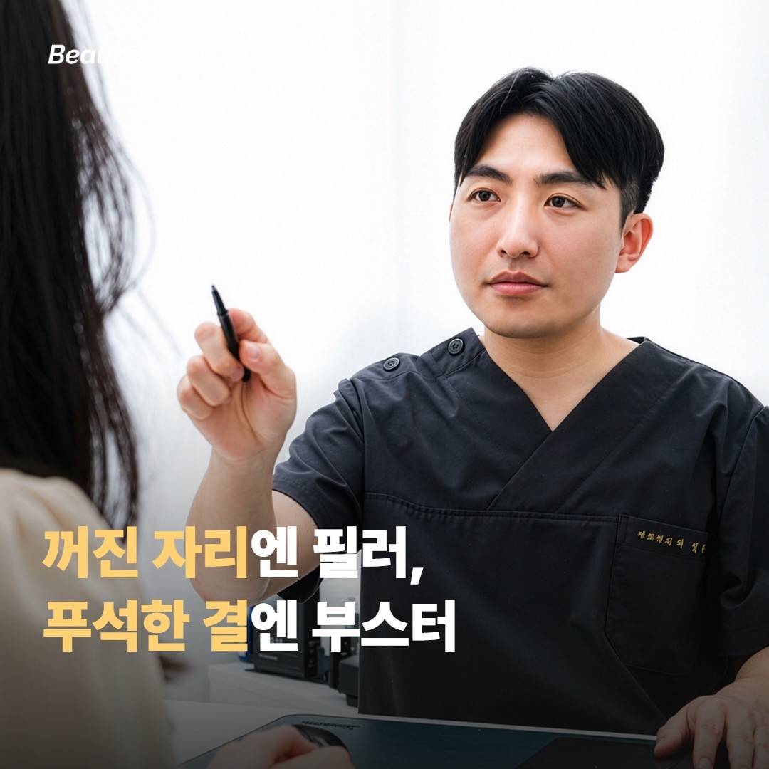 필러는 꺼진 자리를 채우고, 스킨부스터는 전체 결을 올려요
