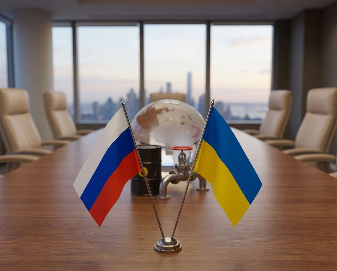 Symbolic image representing Russia–Ukraine peace negotiations and their impact on global energy markets.