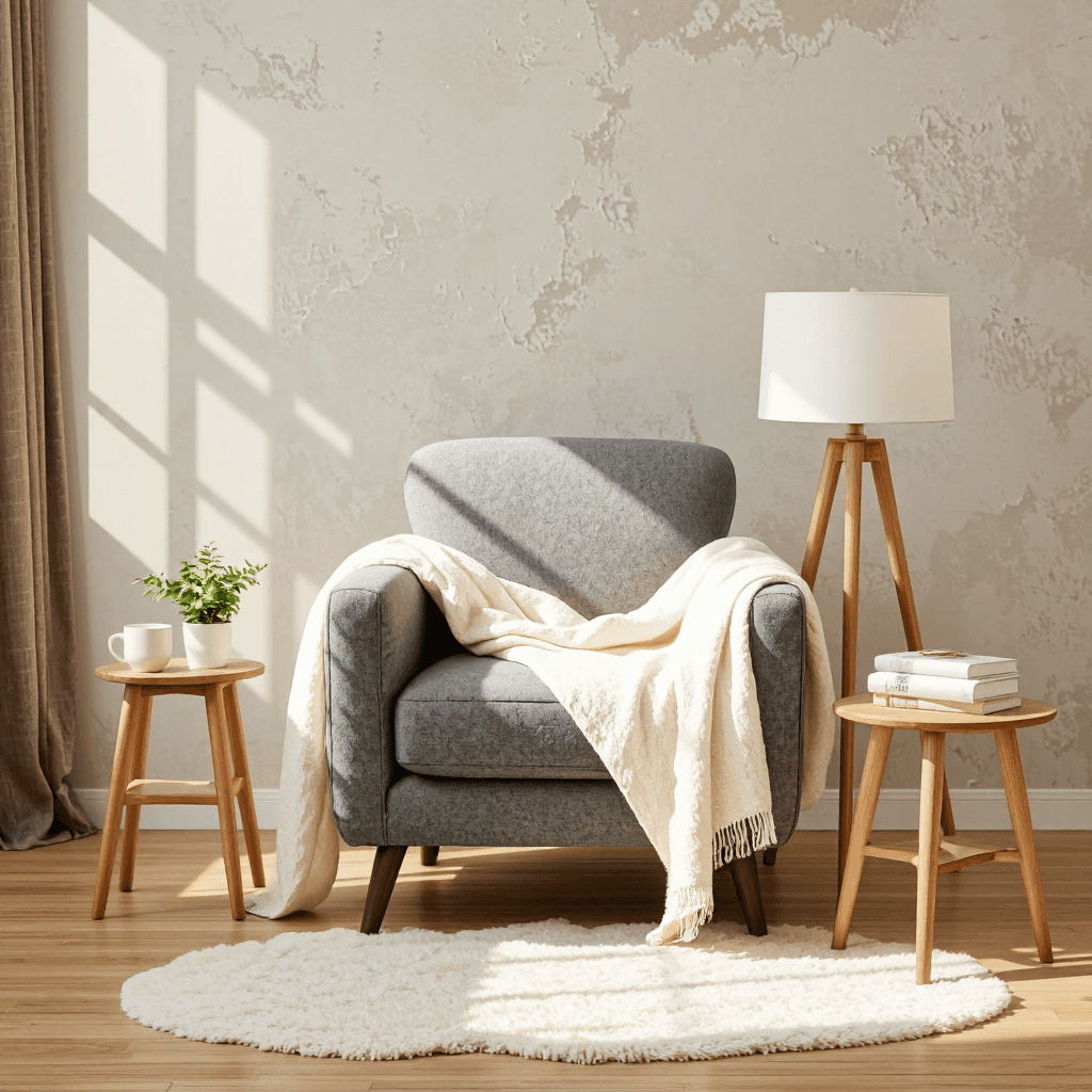 product photography of cozy armchair setup