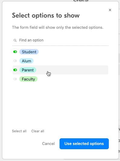 Selecting the limited options in Airtable forms