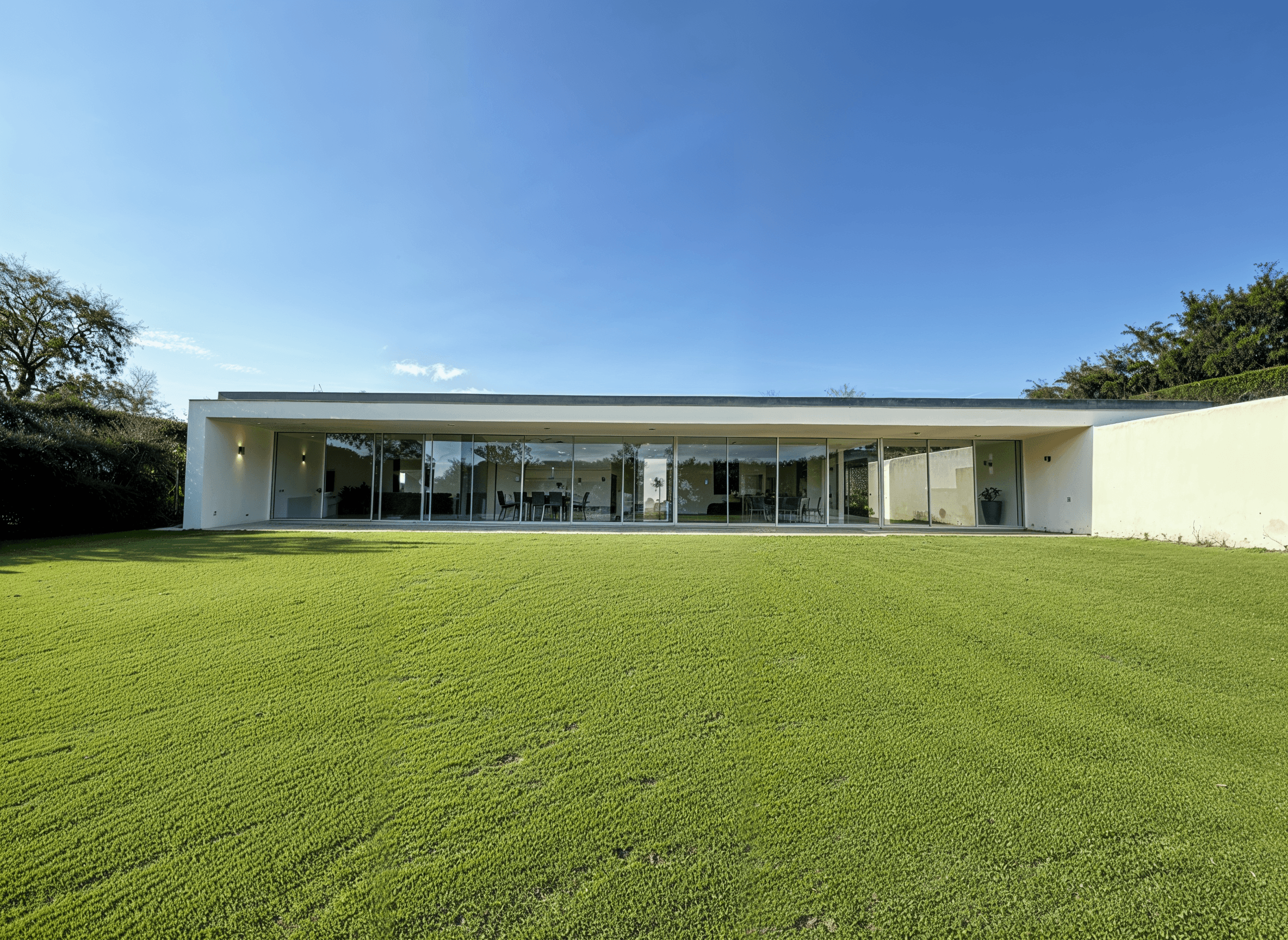 Modern hillside home with terracotta urn and mountain view