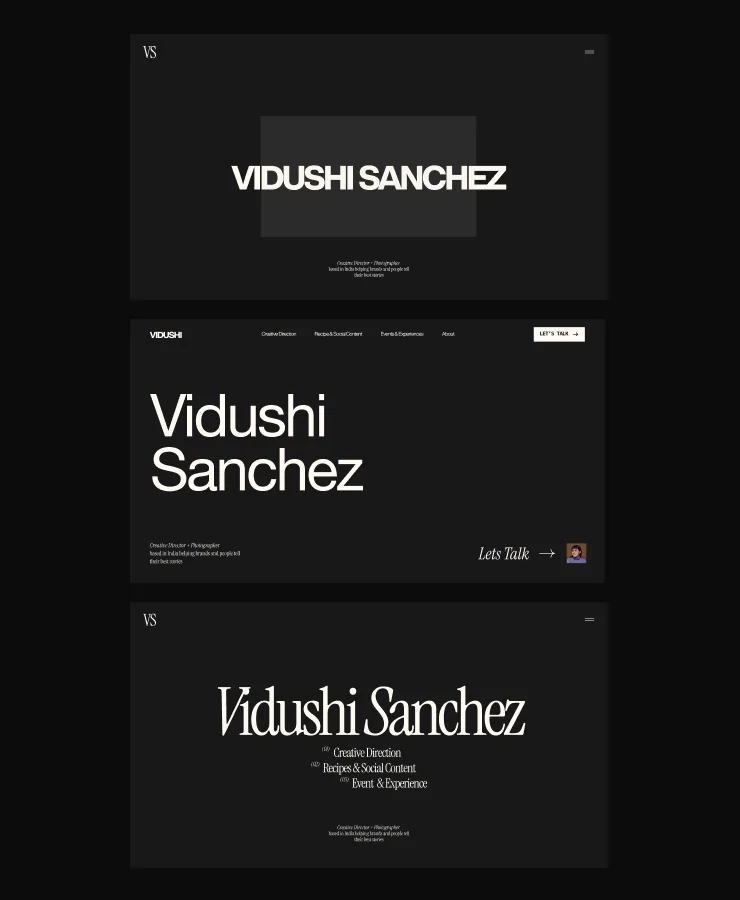 Mobile crop of Vidushi Singhania’s portfolio identity explorations.