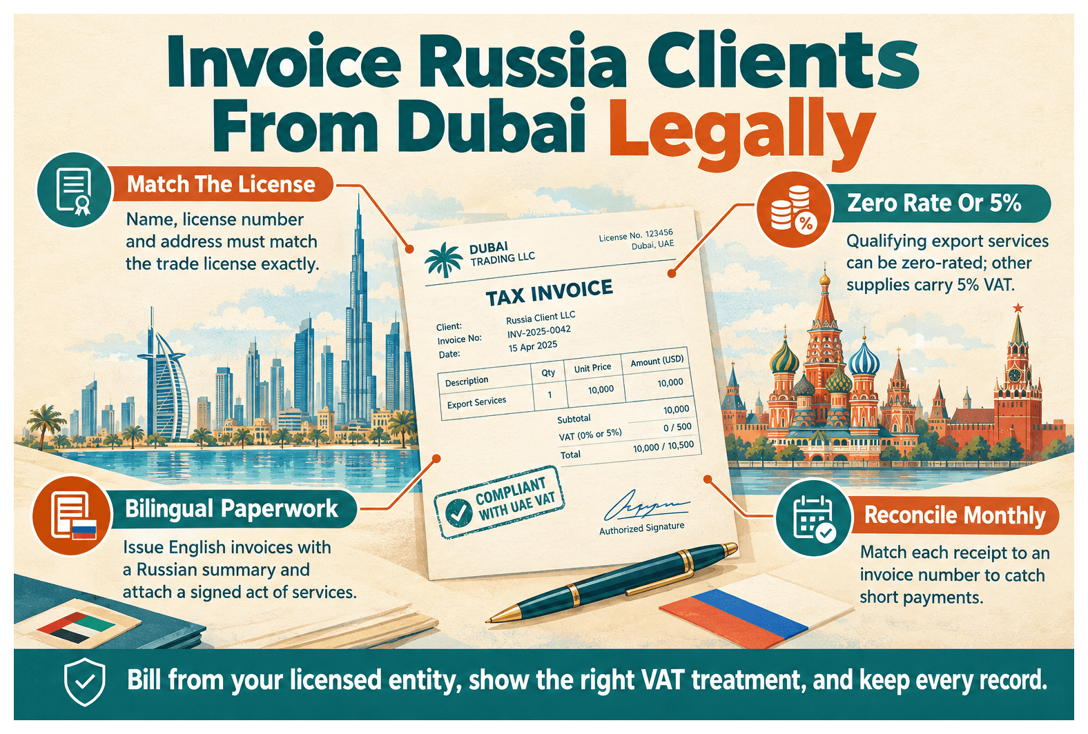 Infographic: How to Invoice Russia Clients From Your Dubai Company Legally