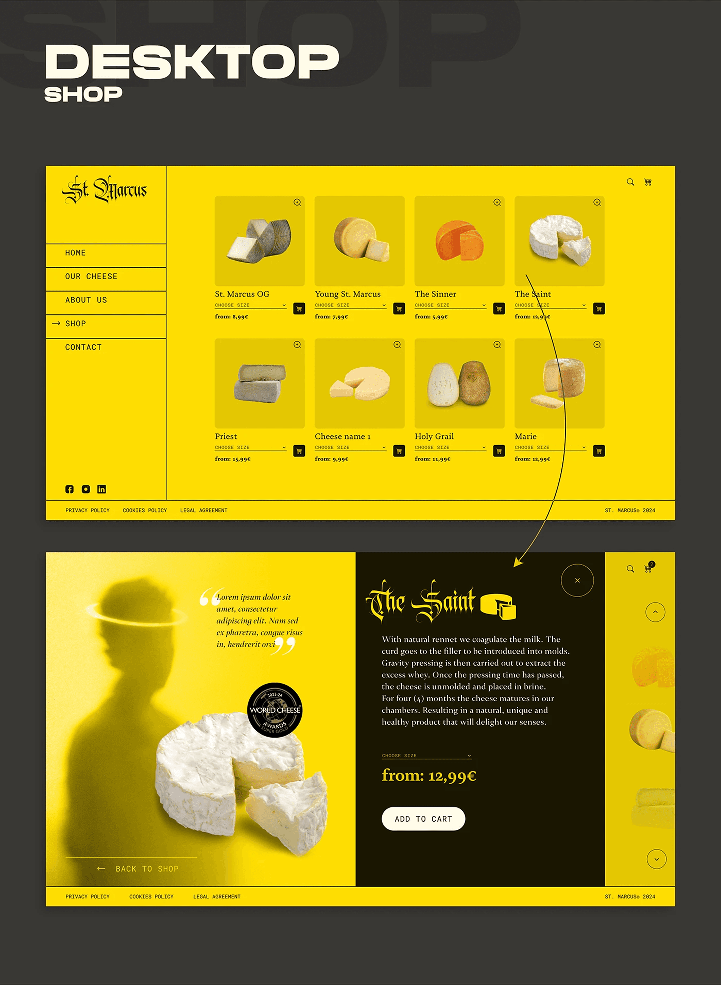St. Marcus online shop as a plain product grid on flat yellow