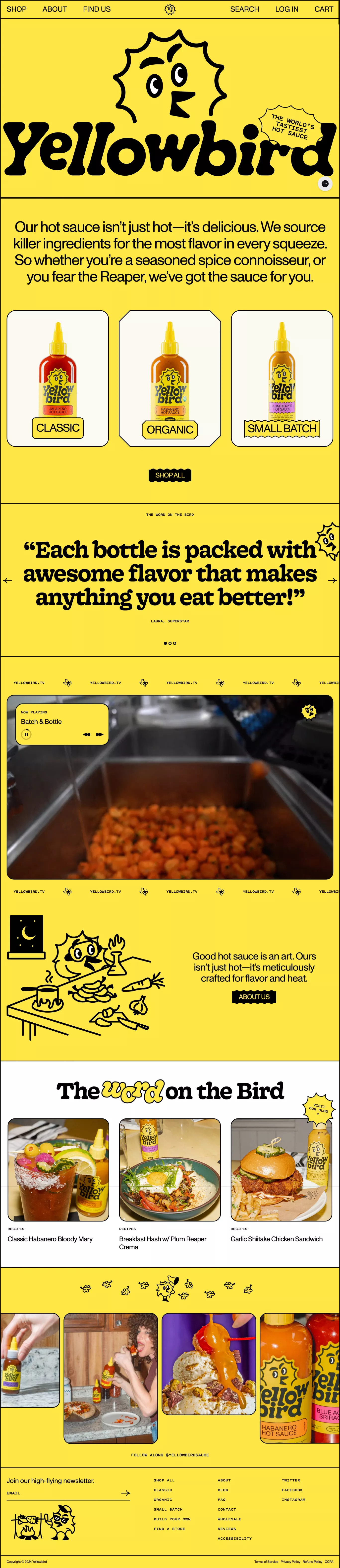 Yellowbird® ecommerce page screenshot showcasing Food & Drinks and Ecommerce design