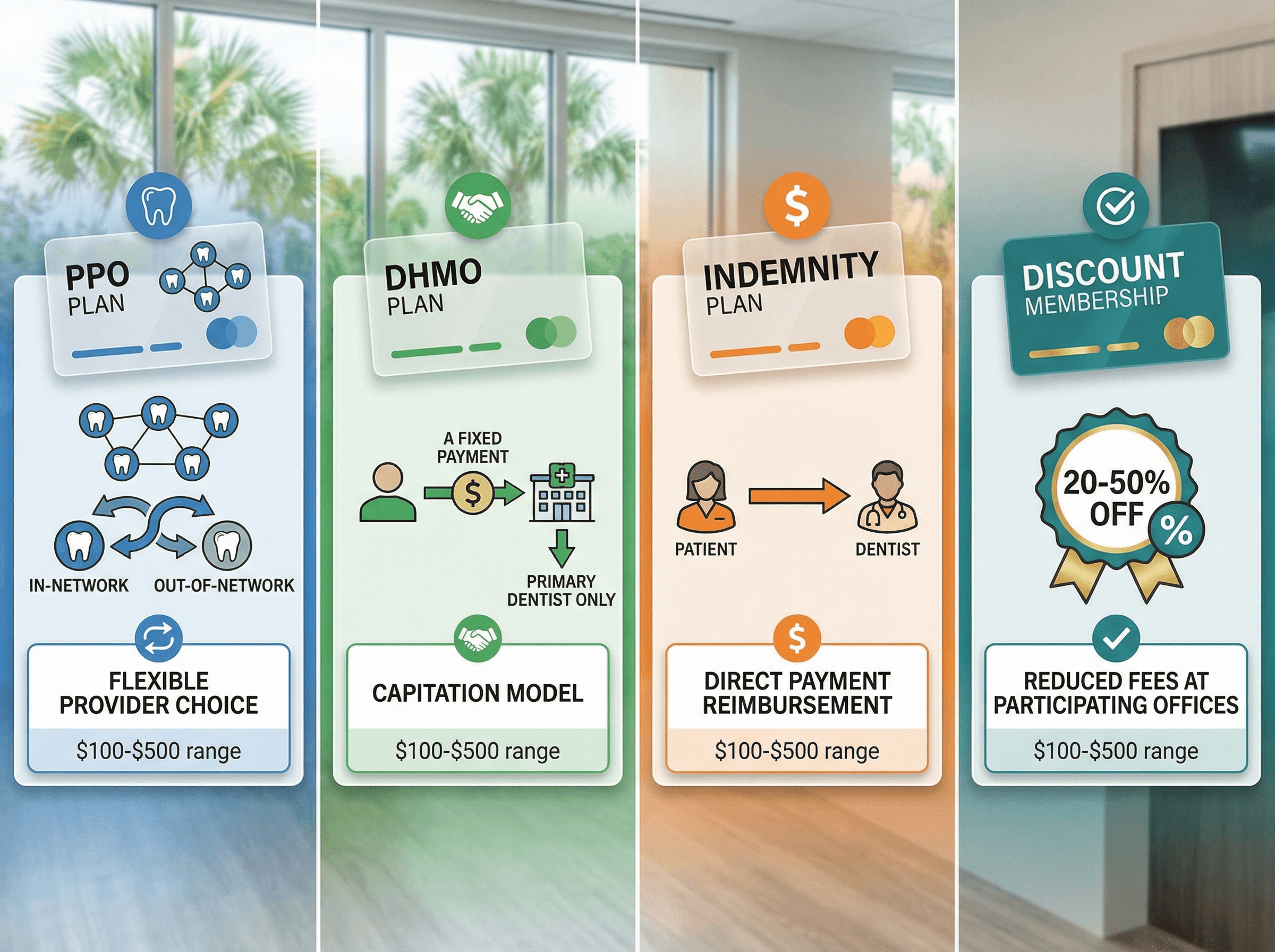 dental insurance coordinator explaining coverage plans and costs to patient in palm beach gardens dental office