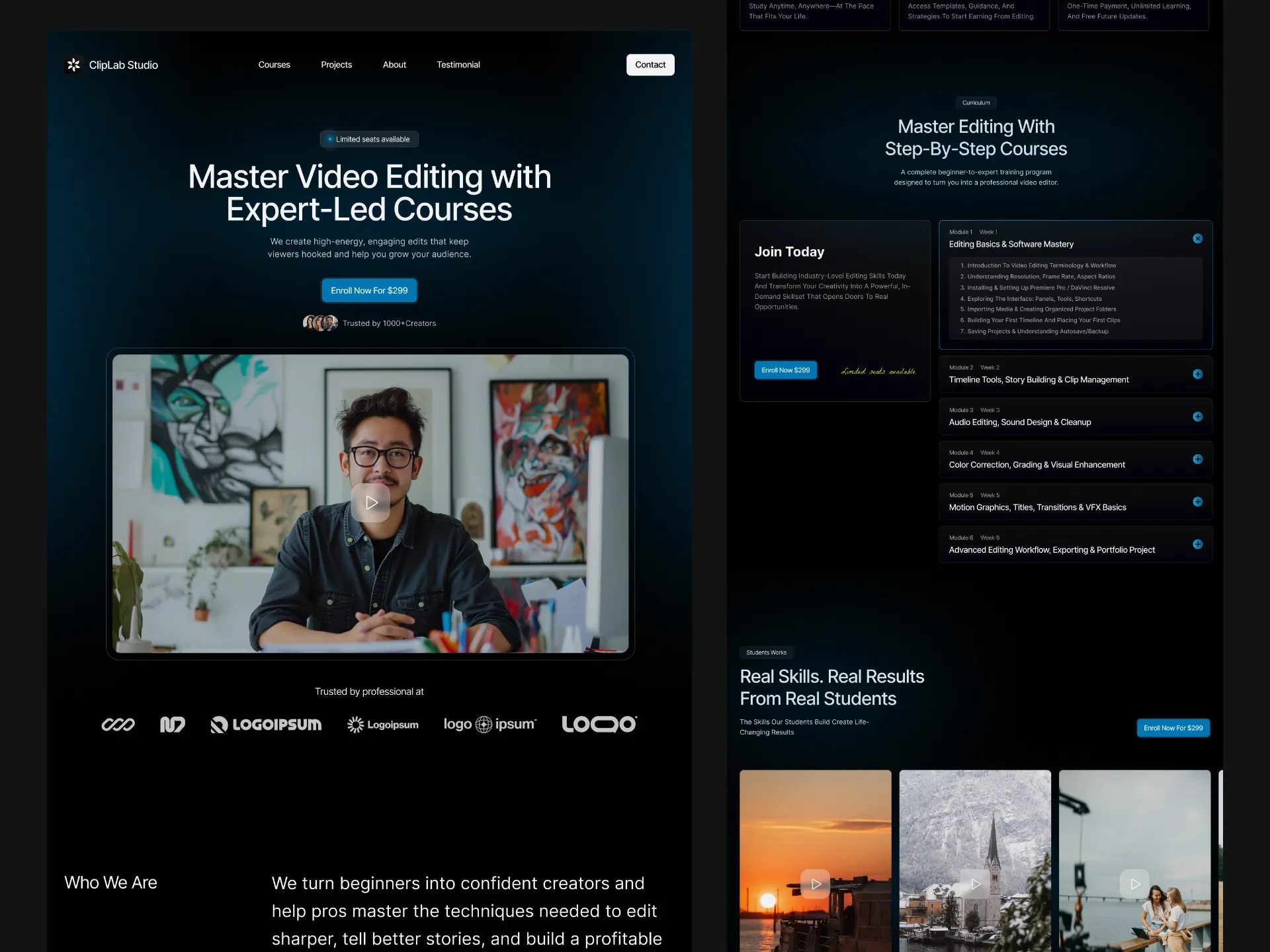 Video editor's  Website design