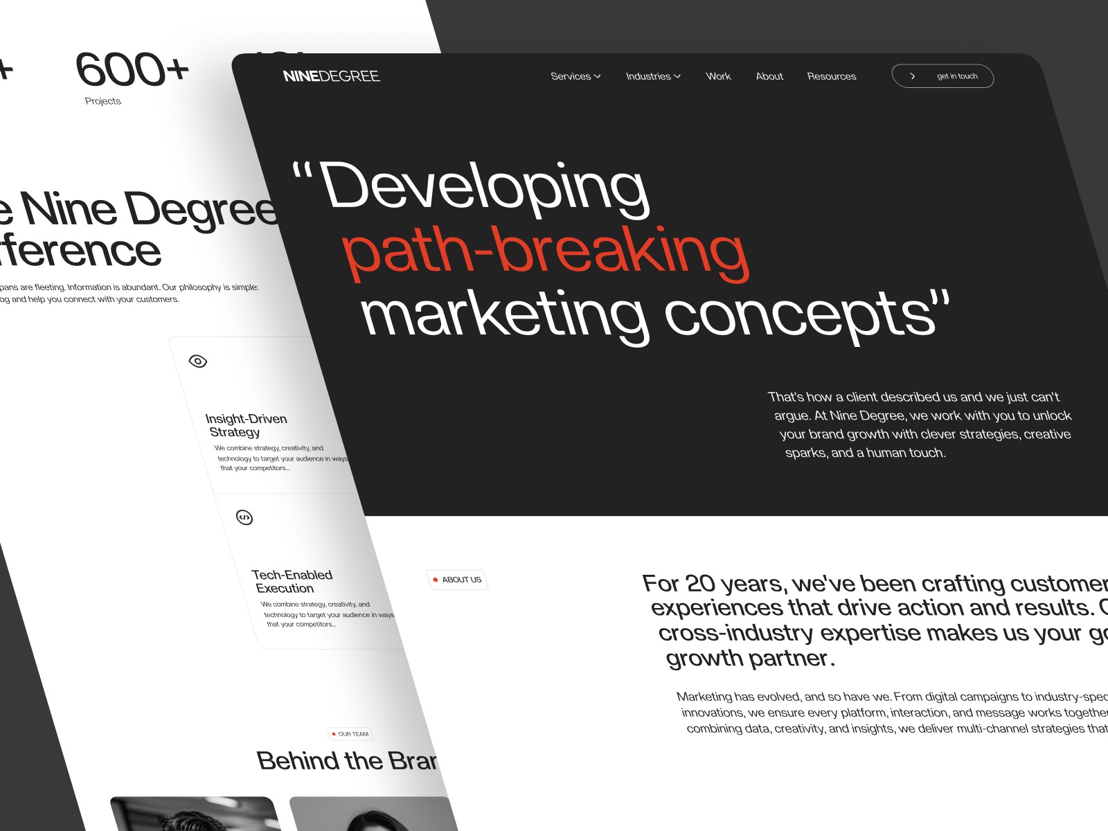 Nine Degree webflow website design preview shots