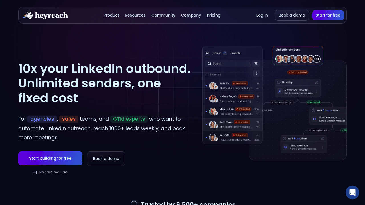 Screenshot of https://heyreach.io/