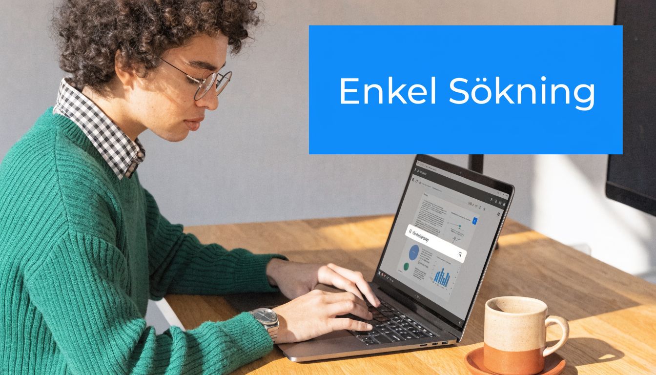 Person med lockigt hår i grön tröja sitter vid en dator och använder verktyg för pdf-sökning.