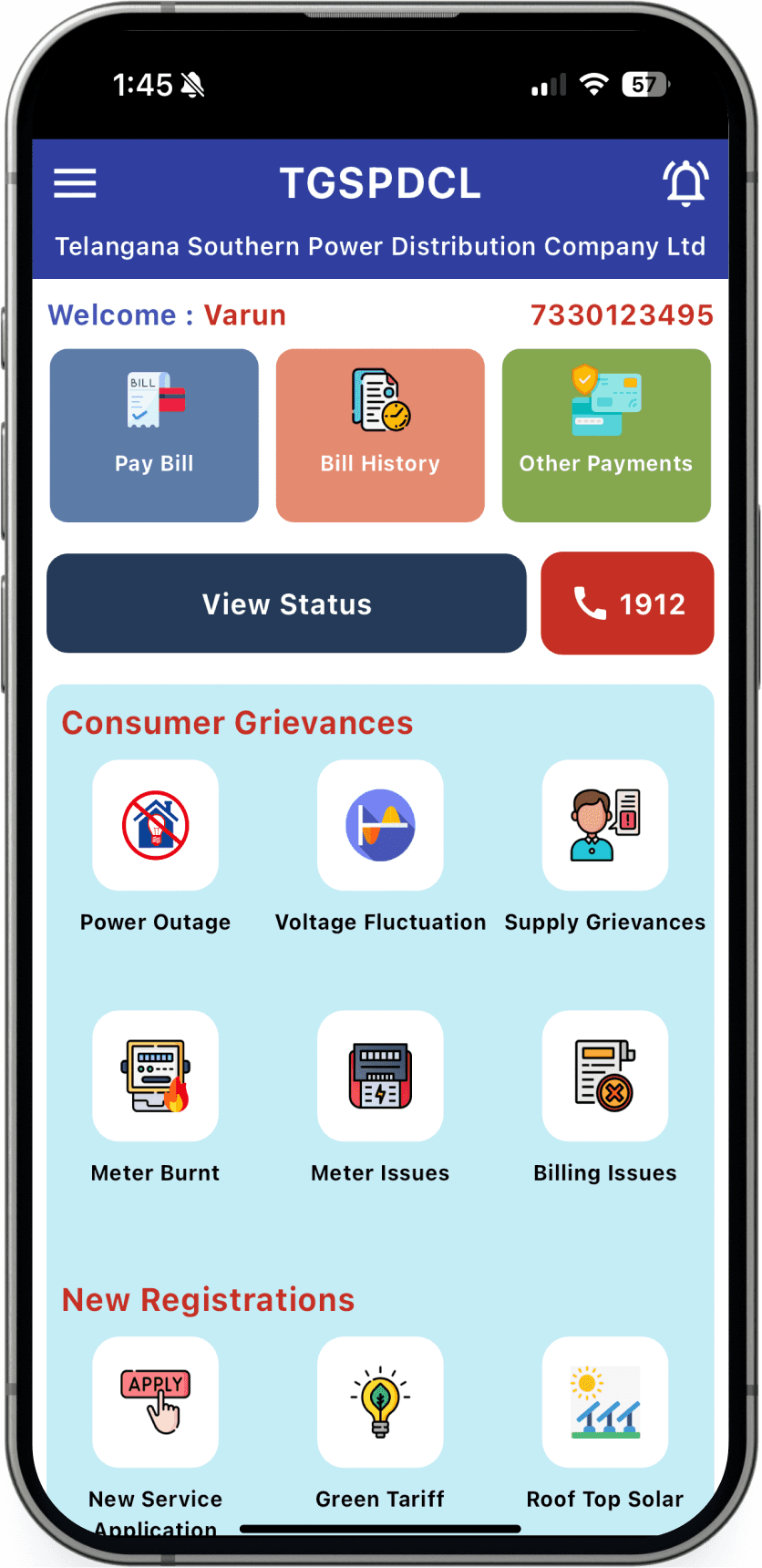 Telangana Electricity dashboard old interface
