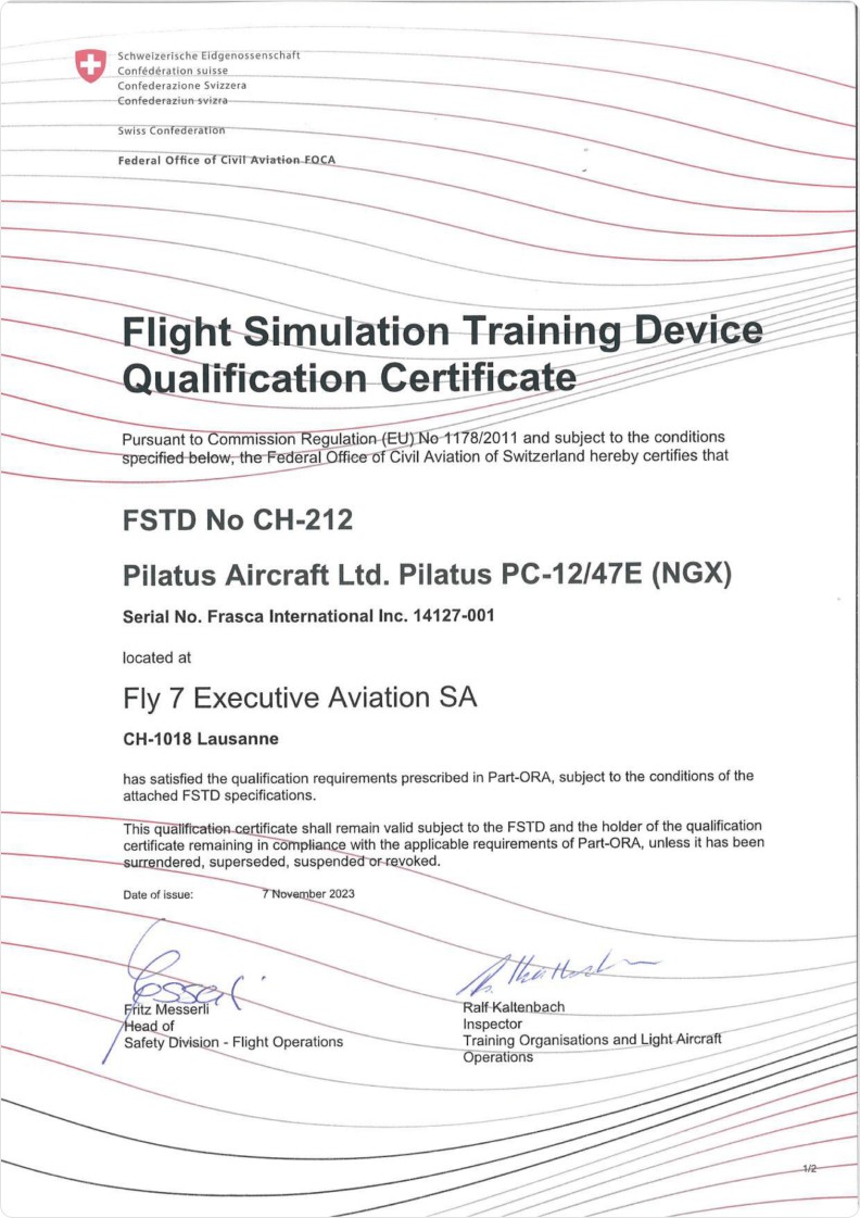 Flight simulation training device qualification certificate