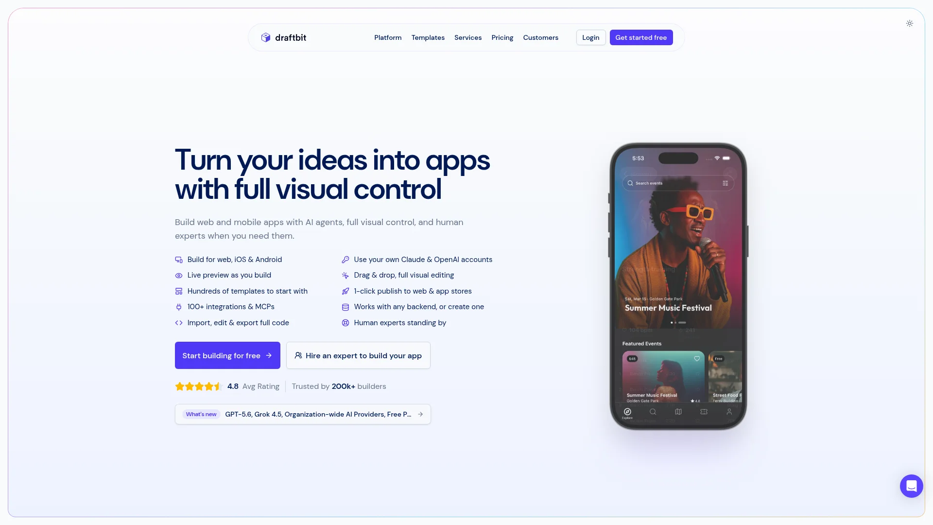 Draftbit React Native builder that exports Expo and TypeScript code